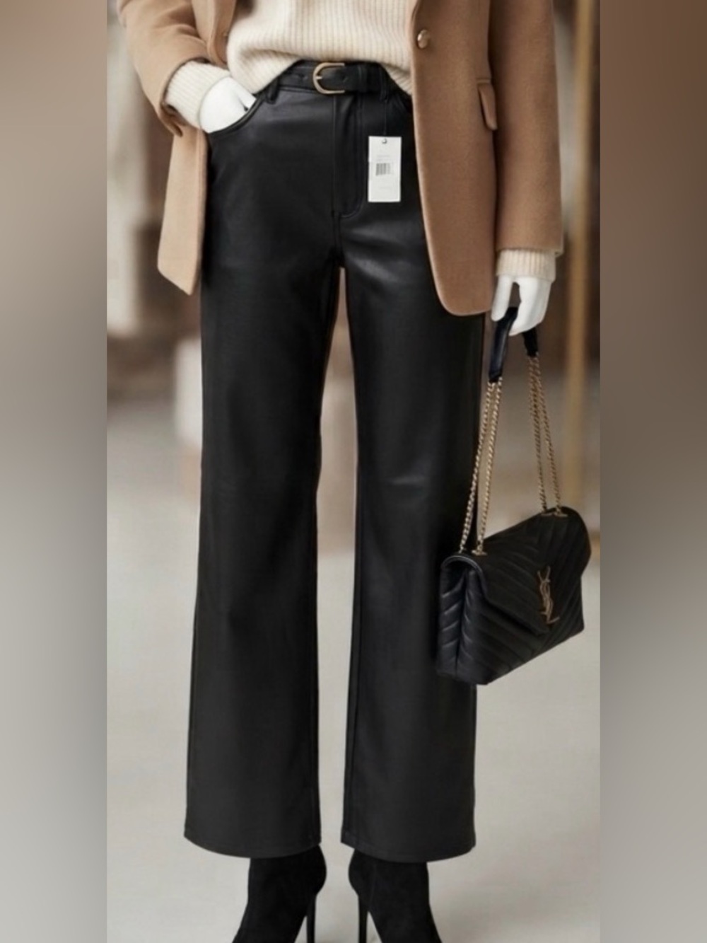 Old Navy Black Faux Leather High-Rise OG Loose Pants size 4p NWT